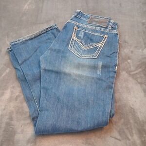 Rock & Roll Jeans Mens 34x30 Double Barrel Relaxed Straight Medium Wash Denim